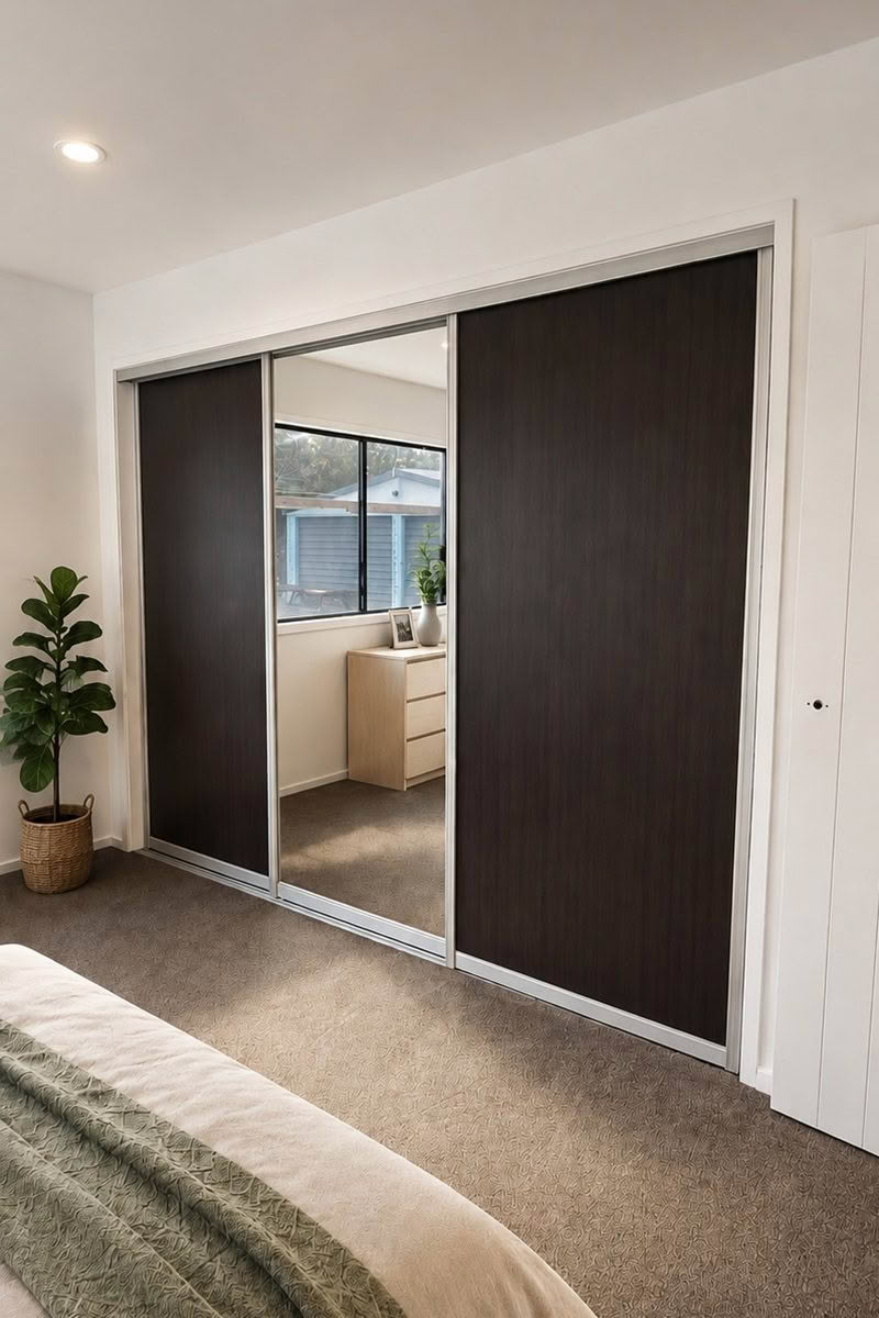 Triple Silent Doors 2 Dark 1 Mirror Silver Frames
